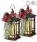 LED Christmas Lantern with Plaid Bow 14" Christmas Candle Lantern Flashing Candle Light Christmas Decorative Lanterns for Xmas Indoor Outdoor Party Decor (Bronze, Black Red Plaid, 2)